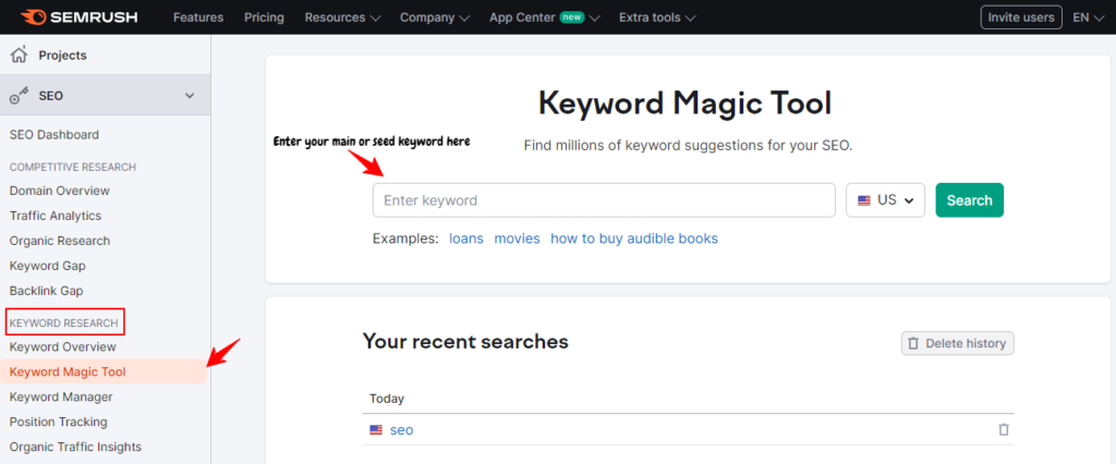 semrush keyword tool